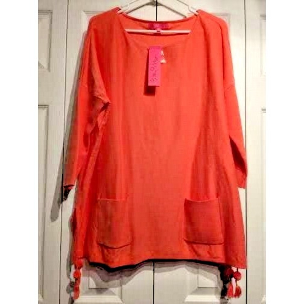 Lilly Pulitzer Sweater Women Large Elba Coolmax Pullover Pockets Lightweight NWT